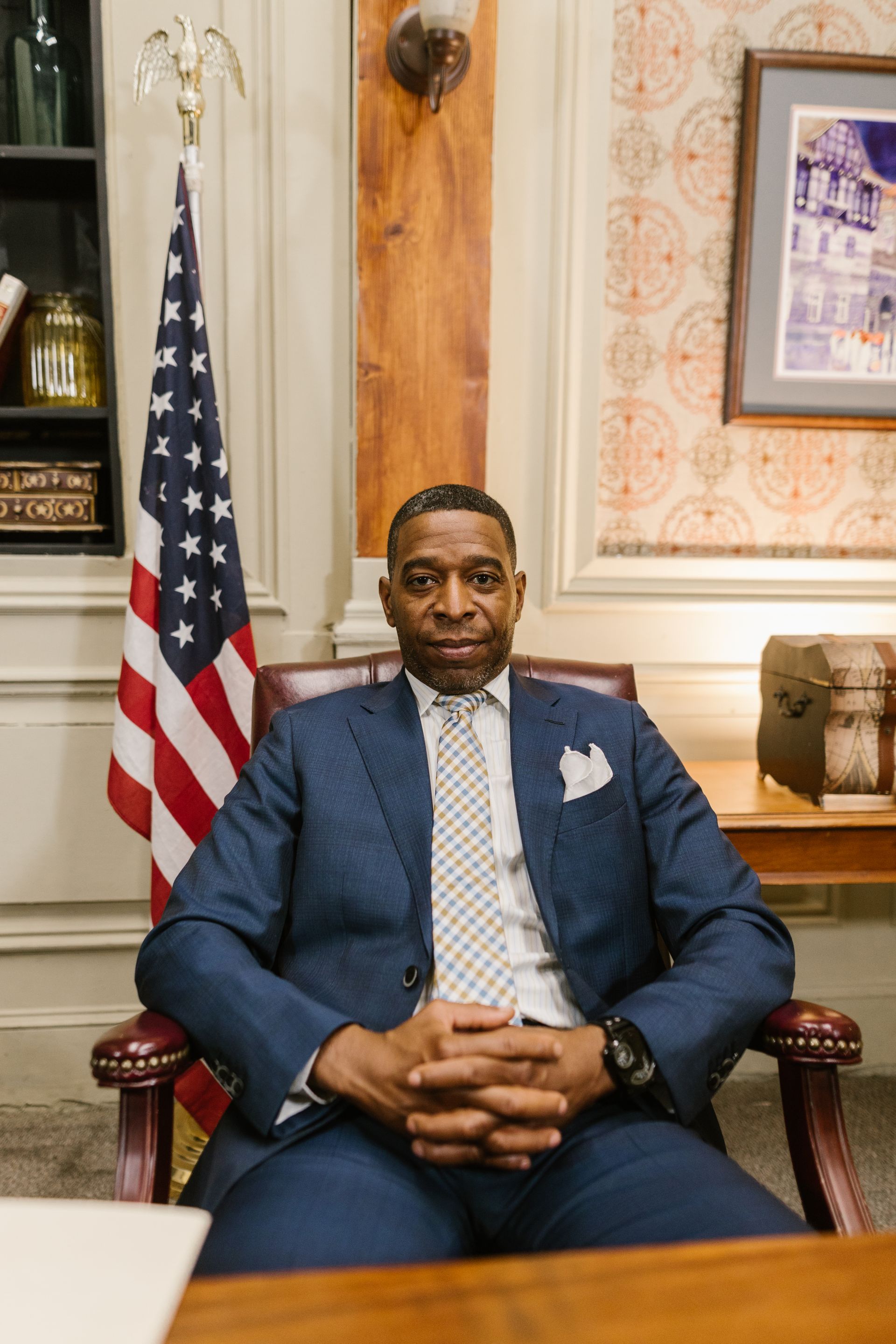 Distinguished professional in a wood-panelled office