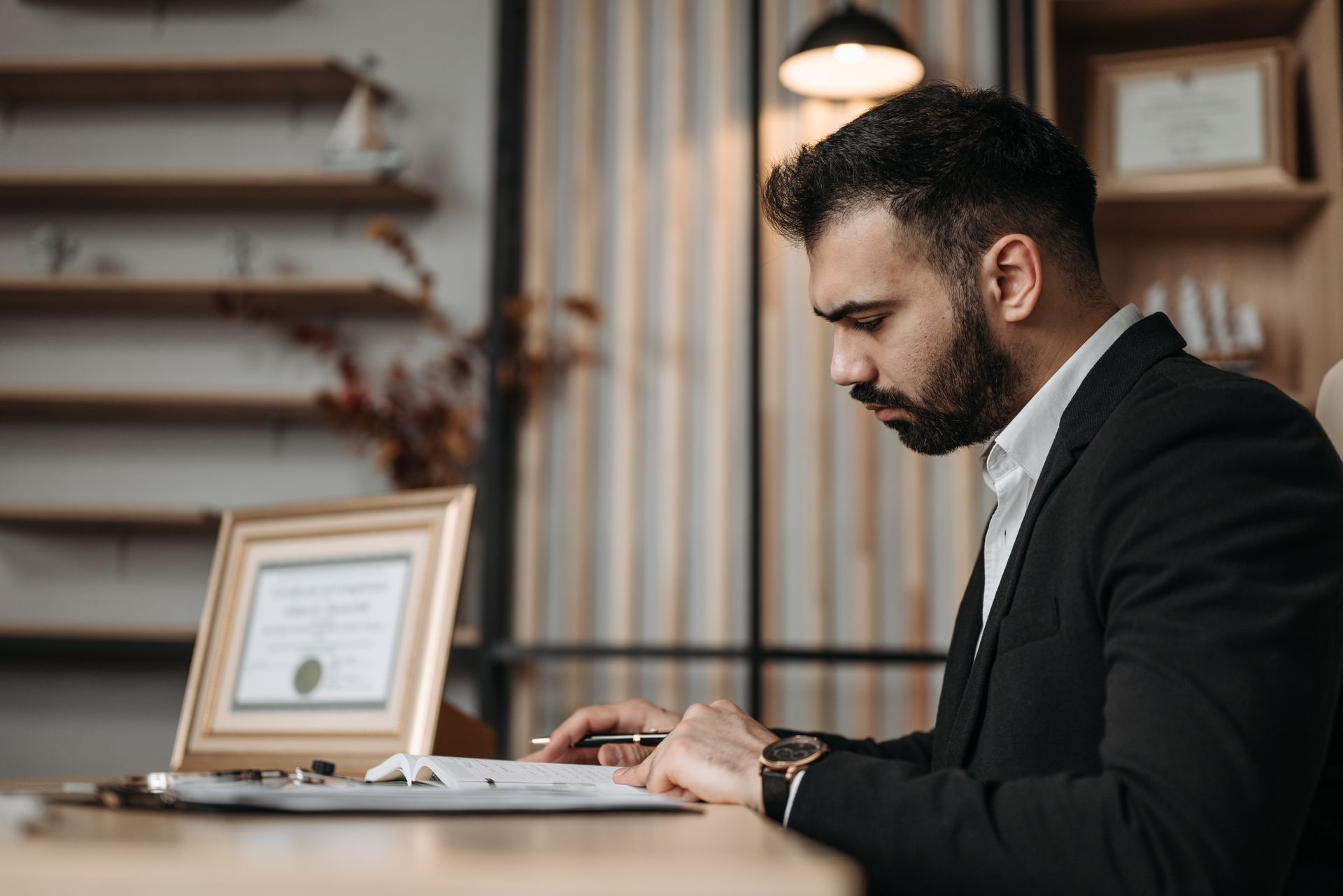 Legal professional reviewing case documents